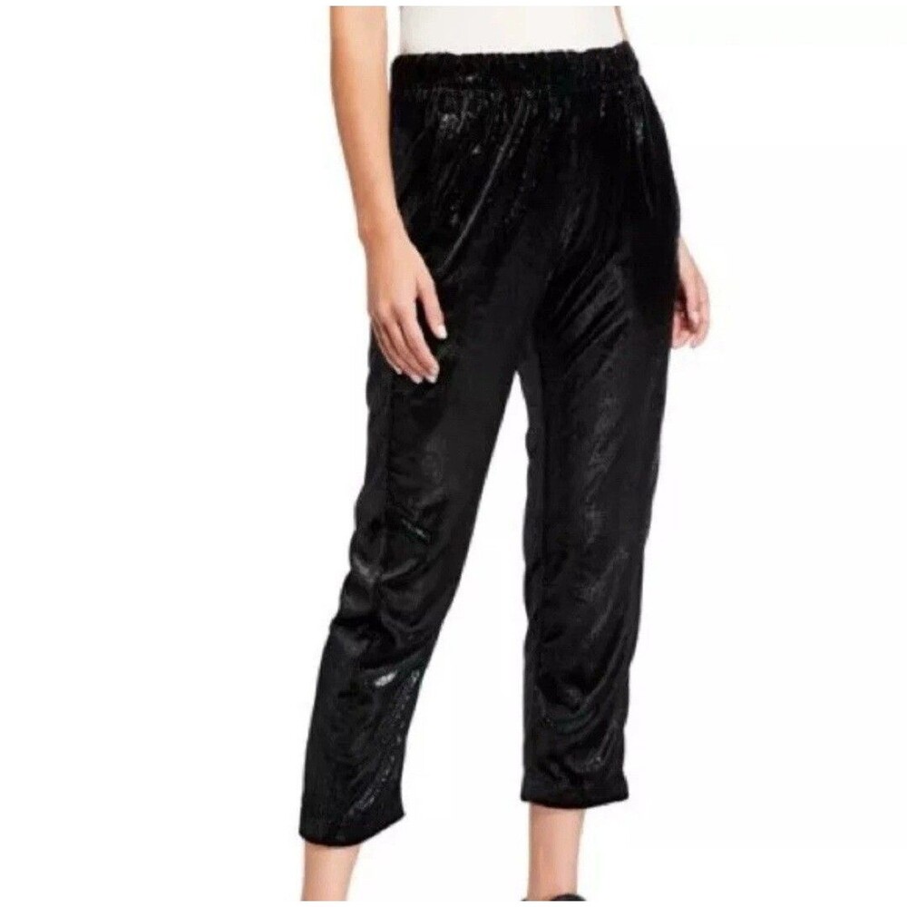 XIRENA Black Shine Pull On Pants Declan Shimmer Velvet Size S Black Shine